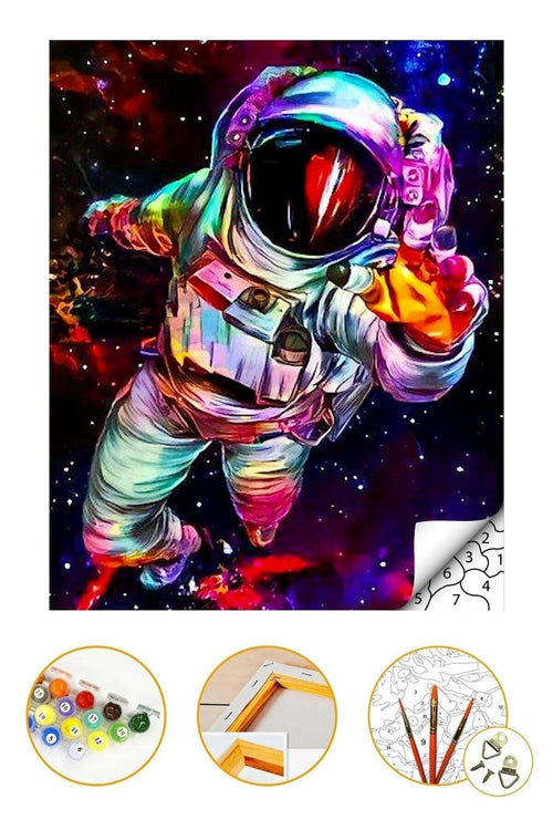 Sayılarla Boyama Seti Kasnaklı 40x50cm Astronot Boyalar ve Fırçalar Dahil