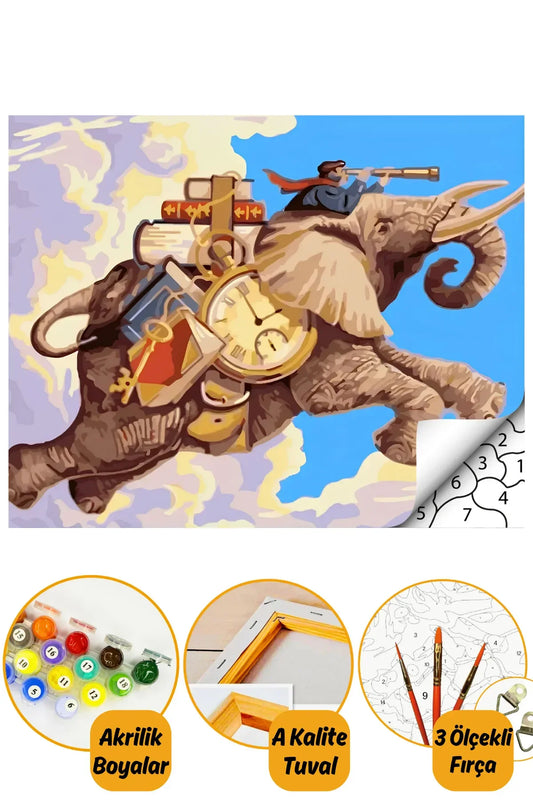 Sayılarla Boyama Seti Kasnaklı 40x50cm "uçan Fil" Boyalar Ve Fırçalar Dahil Picasso Uçan Fil