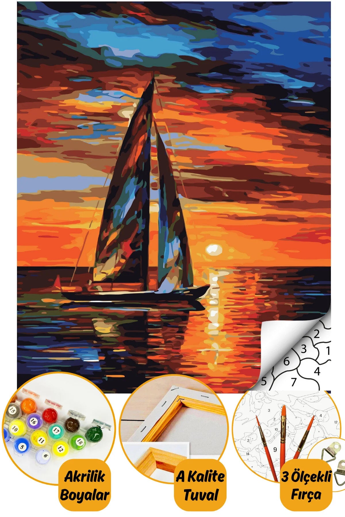 Sayılarla Boyama Hobi Seti 40x50cm Çerçeveli Boyalar Ve Fırçalar Dahil Günbatımı