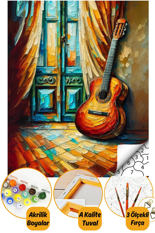 Sayılarla Boyama Numaralı Tuval Seti Fırça Boya Dahil 40x50cm Gitar