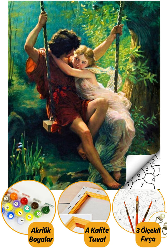 Sayılarla Boyama Hobi Seti Boyalar Ve Fırçalar Dahil Çerçeveli 40x50 Cm - Mutlu Çift