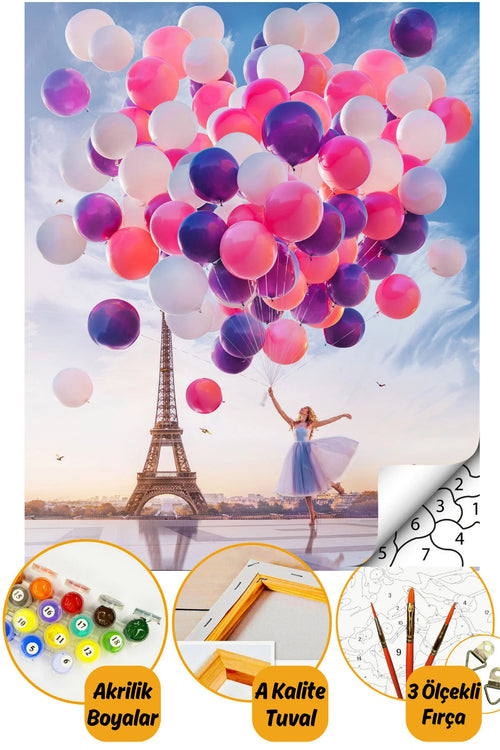 Sayılarla Boyama Hobi Seti Boyalar Ve Fırçalar Dahil Kasnaklı 40 X 50 Cm "pembe Balonlar"