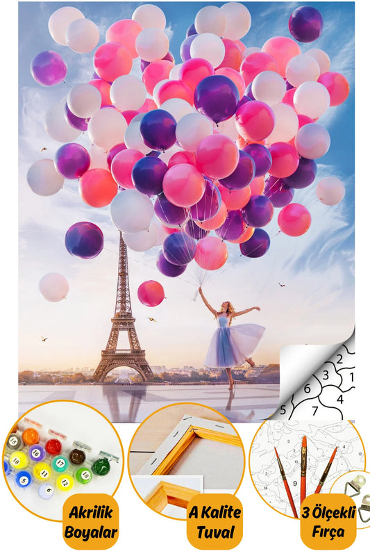 Sayılarla Boyama Hobi Seti Boyalar Ve Fırçalar Dahil Kasnaklı 40 X 50 Cm "pembe Balonlar"
