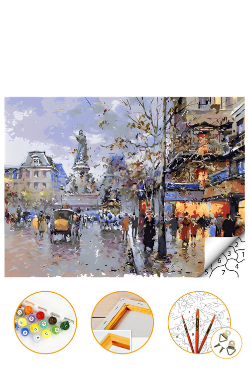 Eski Sokaklar - Sayılarla Boyama Seti Kasnağa Gerili 40x50cm Boyalar ve Fırçalar Dahil