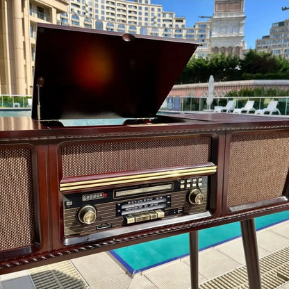 Crown Well Ahşap Retro Pikap Çalar, Cd Player, Radyo, Bluetooth ve Usb Giriş