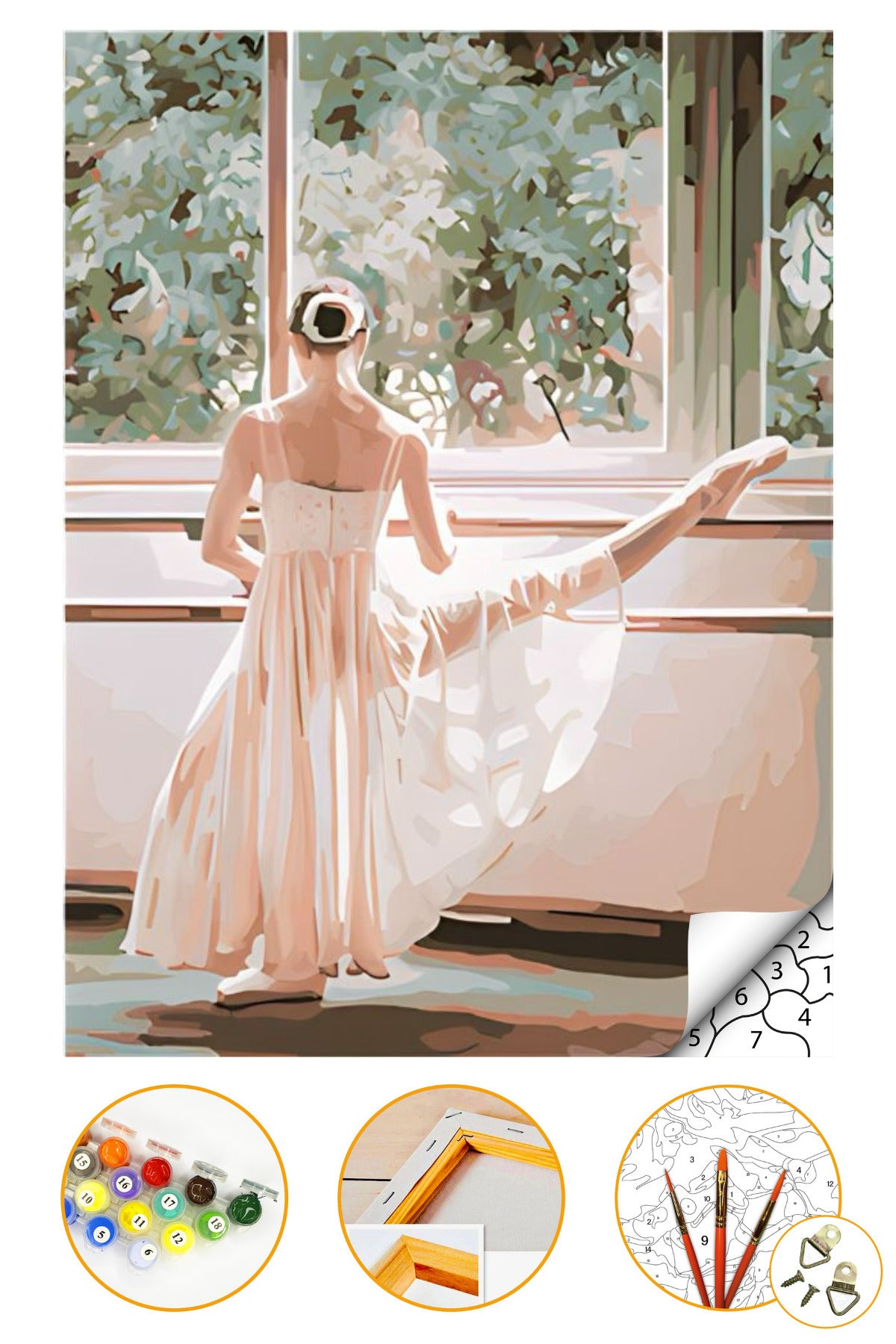 Balerin - Sayılarla Boyama Seti Kasnağa Gerili 40x50cm Boyalar ve Fırçalar Dahil