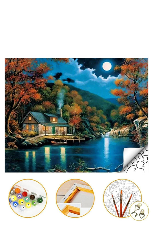 Sayılarla Boyama Hobi Seti Boyalar Ve Fırçalar Dahil Çerçeveli 40 X 50 Cm "mehtap"