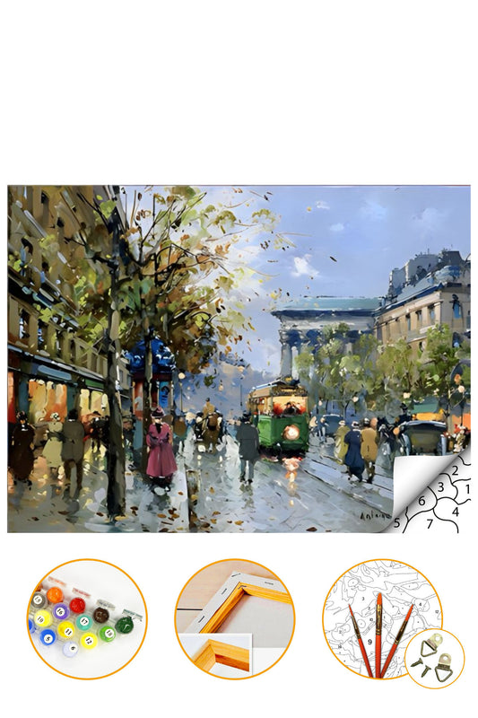 Tramvay - Sayılarla Boyama Seti Kasnağa Gerili 40x50cm Boyalar ve Fırçalar Dahil