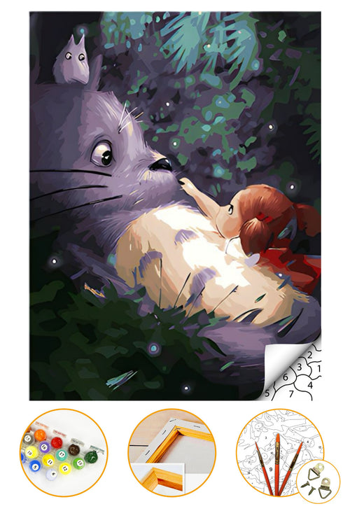 Küçük Kız ve Ayıcık - Sayılarla Boyama Seti Kasnağa Gerili 40x50cm Boyalar ve Fırçalar Dahil