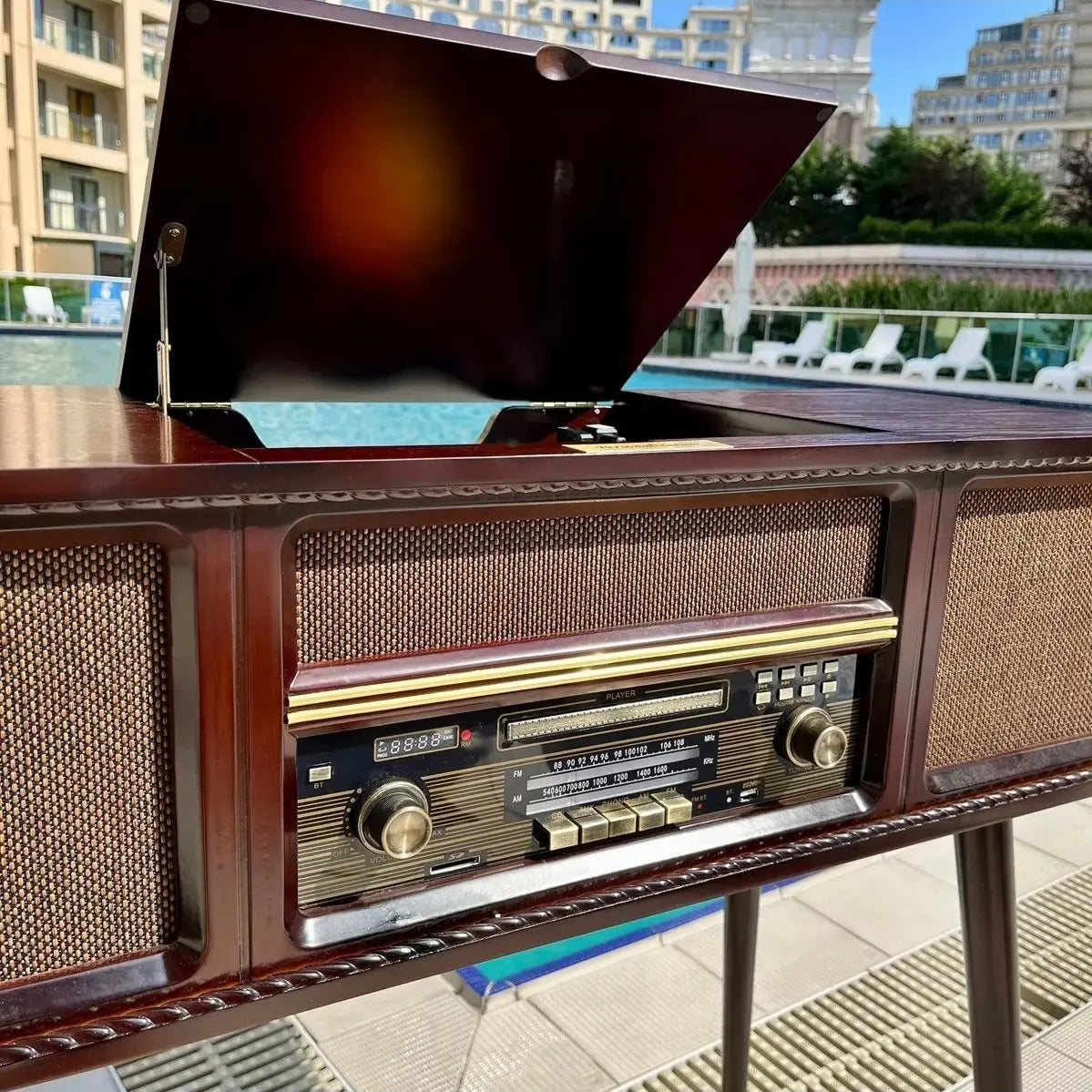 Crown Well Ahşap Retro Pikap Çalar, Cd Player, Radyo, Bluetooth ve Usb Giriş