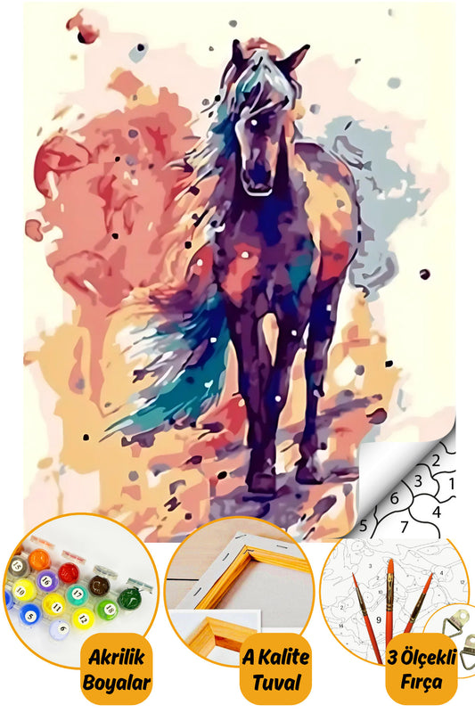 Sayılarla Boyama Hobi Seti 40 X 50 Cm Boyalar Ve Fırçalar Dahil - Renkli At