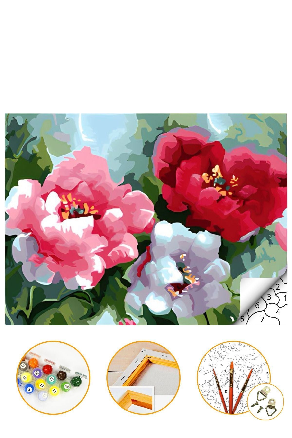 Çiçek - Sayılarla Boyama Seti Kasnağa Gerili 40x50cm Boyalar ve Fırçalar Dahil
