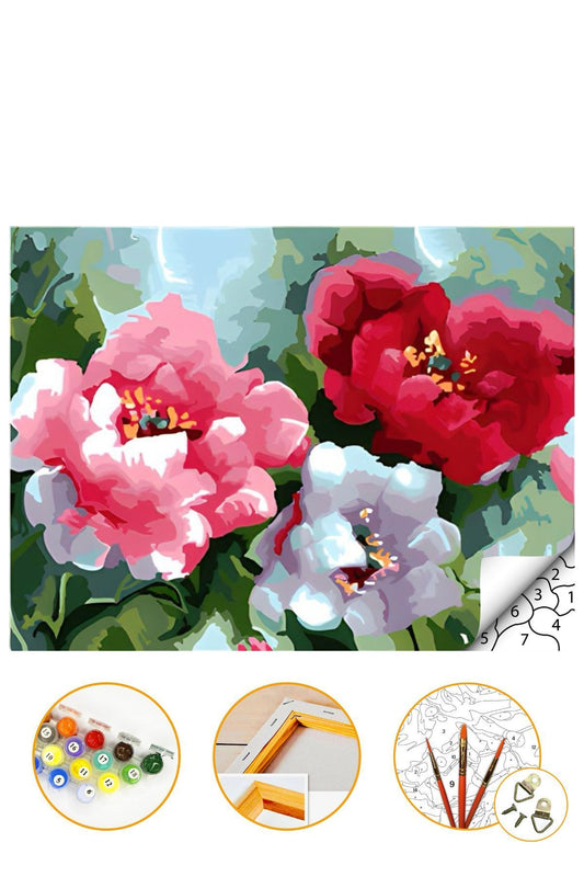 Çiçek - Sayılarla Boyama Seti Kasnağa Gerili 40x50cm Boyalar ve Fırçalar Dahil
