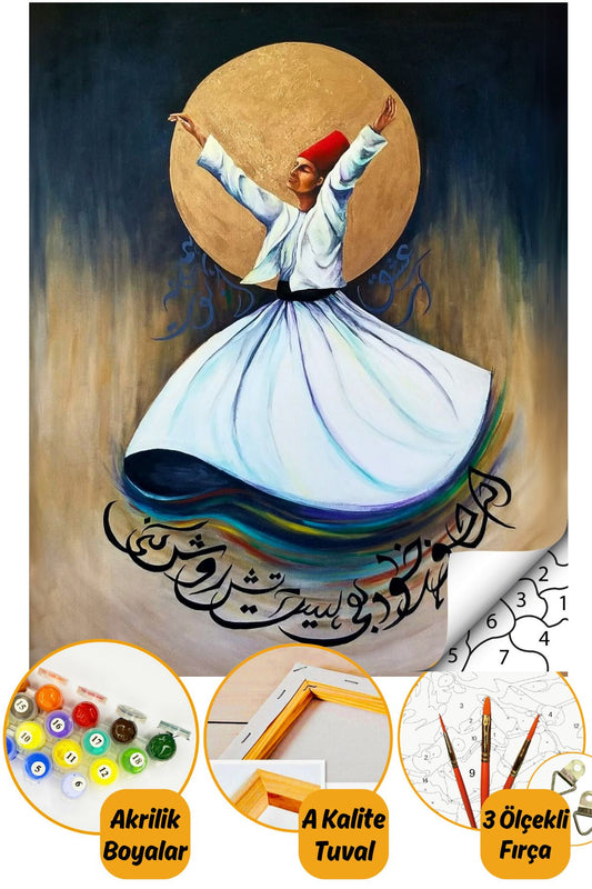 Sayılarla Boyama Numaralı Tuval Seti Fırça Boya Dahil 40x50cm - Semazen Beyaz