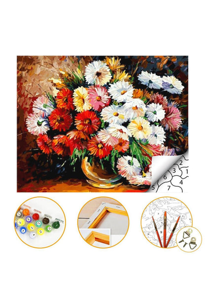 Çiçekler - Sayılarla Boyama Seti Kasnaklı 40x50cm Boyalar ve Fırçalar Dahil
