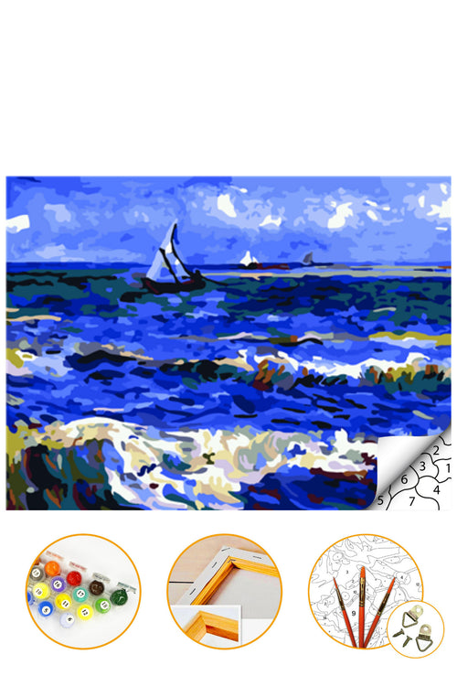Dalgalı Deniz - Sayılarla Boyama Seti Kasnağa Gerili 40x50cm Boyalar ve Fırçalar Dahil