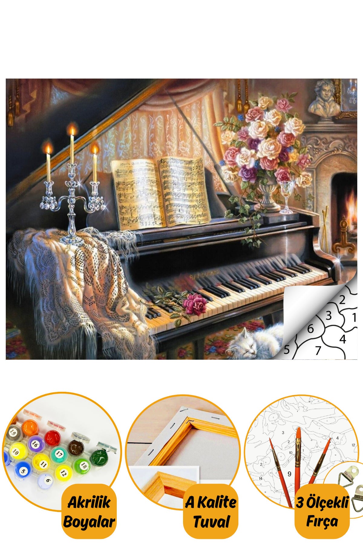 Sayılarla Boyama Hobi Seti Boyalar Ve Fırçalar Dahil Çerçeveli 40 X 50 Cm "piyano"