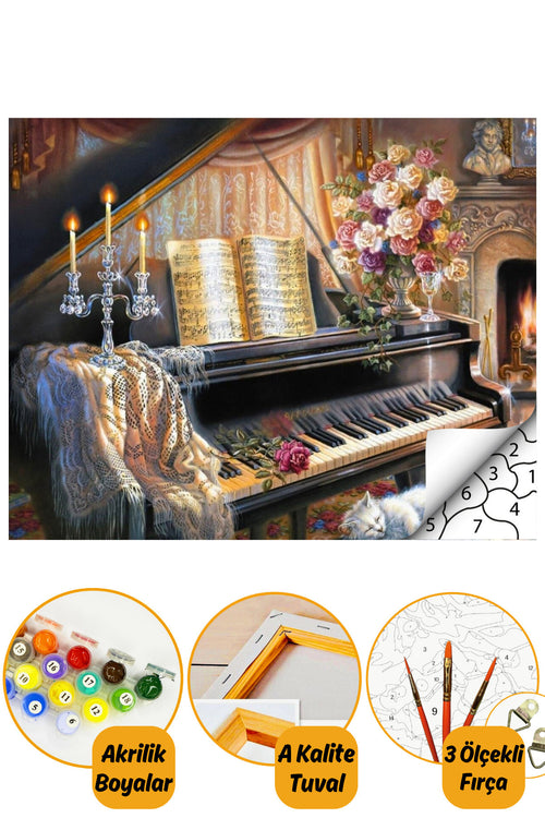 Sayılarla Boyama Hobi Seti Boyalar Ve Fırçalar Dahil Çerçeveli 40 X 50 Cm "piyano"