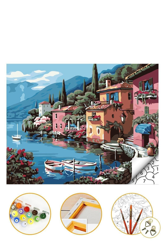 Sayılarla Boyama Seti Kasnaklı 40x50cm "sahil Kasabası" Boyalar Ve Fırçalar Dahil