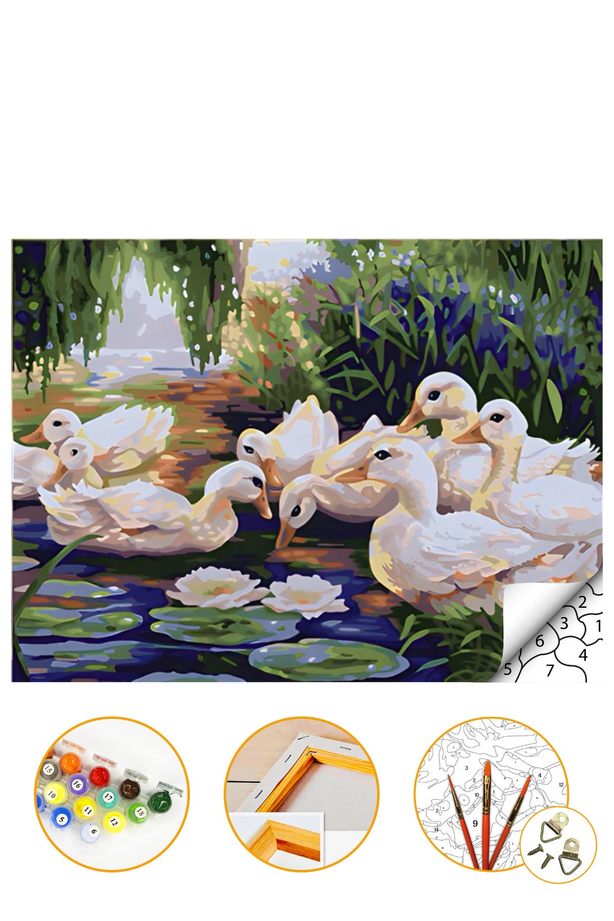 Ördekler - Sayılarla Boyama Seti Kasnağa Gerili 40x50cm Boyalar ve Fırçalar Dahil
