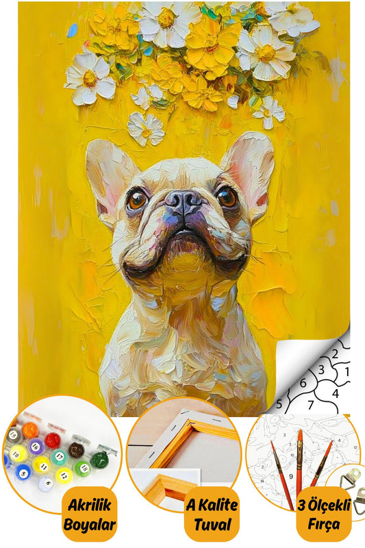 Sayılarla Boyama Numaralı Tuval Seti Fırça Boya Dahil 40x50cm Tatlı Köpek TL031