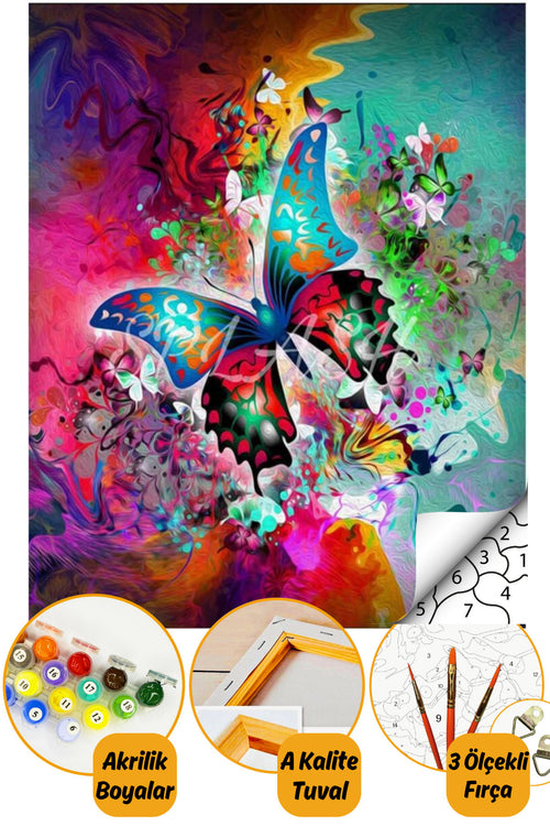 Sayılarla Boyama Hobi Seti 40x50cm Çerçeveli Boyalar Ve Fırçalar Dahil Kelebek