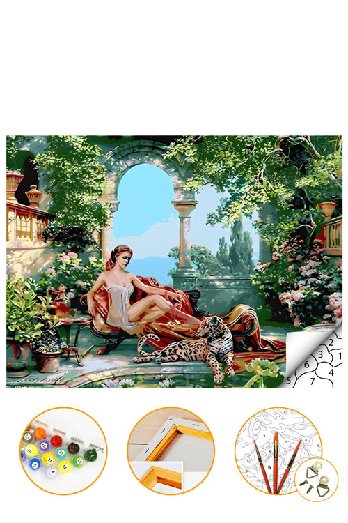 Kaplan ve Kadın - Sayılarla Boyama Seti Kasnağa Gerili 40x50cm Boyalar ve Fırçalar Dahil