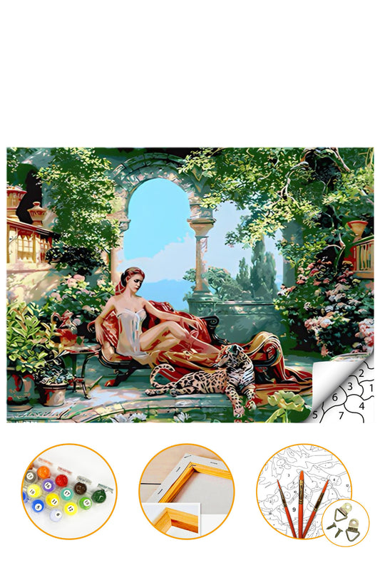Kaplan ve Kadın - Sayılarla Boyama Seti Kasnağa Gerili 40x50cm Boyalar ve Fırçalar Dahil