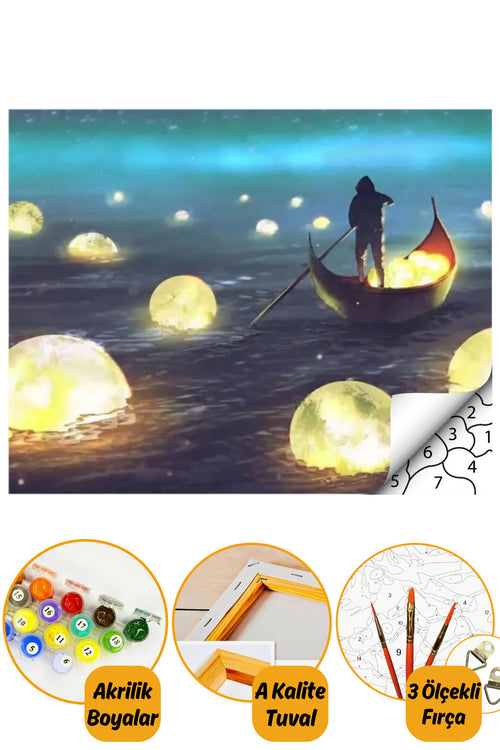 Sayılarla Boyama Seti Kasnaklı 40x50cm "ay Ve Deniz" Boyalar Ve Fırçalar Dahil