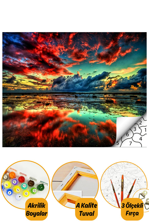 Sayılarla Boyama Hobi Seti Boyalar Ve Fırçalar Dahil Çerçeveli 40 X 50 Cm "gökyüzü"
