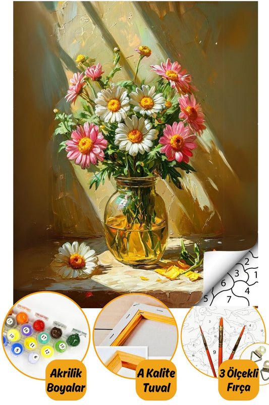 Sayılarla Boyama Numaralı Tuval Seti Fırça Boya Dahil 40x50cm Çiçek