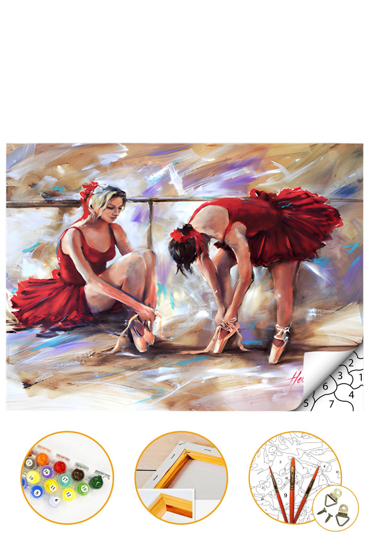 Kırmızı Balerin - Sayılarla Boyama Seti Kasnağa Gerili 40x50cm Boyalar ve Fırçalar Dahil