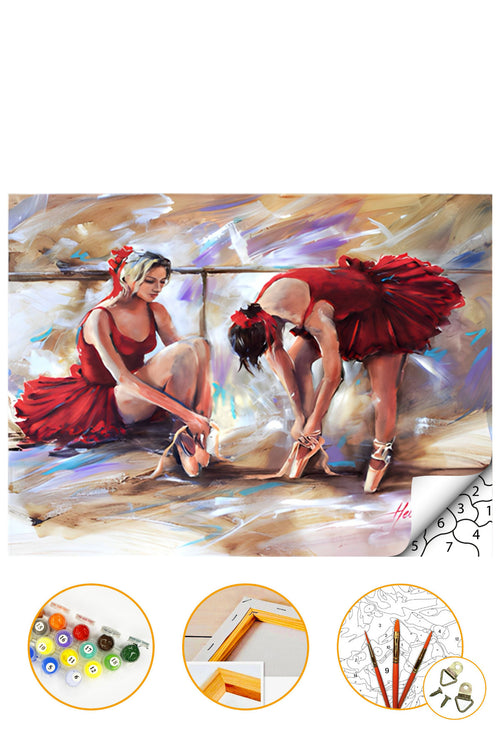 Kırmızı Balerin - Sayılarla Boyama Seti Kasnağa Gerili 40x50cm Boyalar ve Fırçalar Dahil