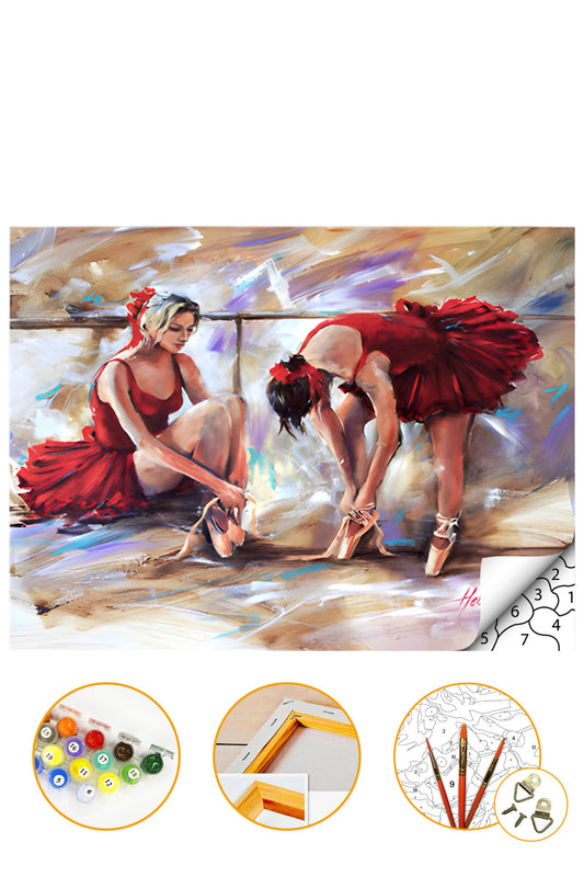 Kırmızı Balerin - Sayılarla Boyama Seti Kasnağa Gerili 40x50cm Boyalar ve Fırçalar Dahil