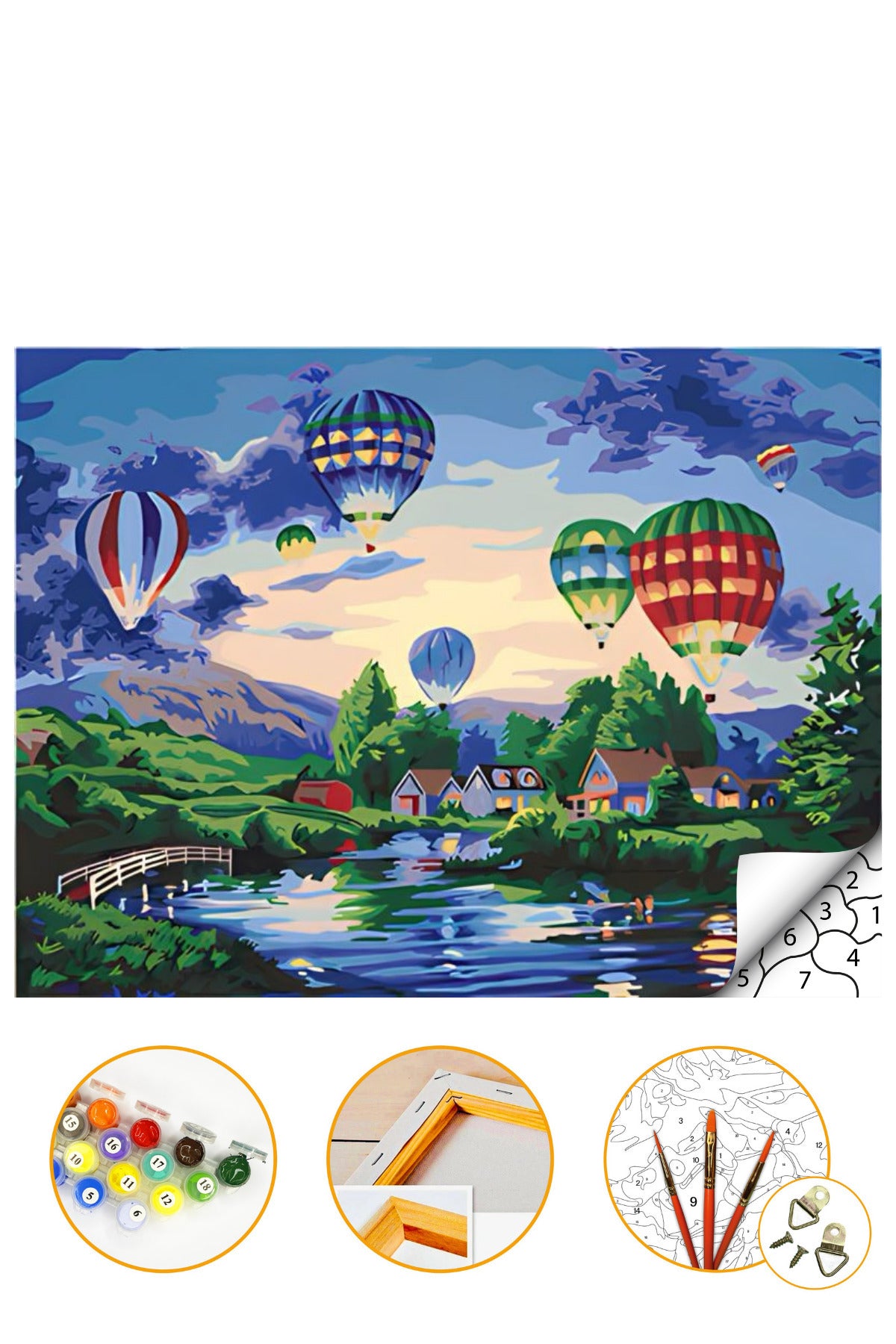 Balonlar Kapadokya - Sayılarla Boyama Seti Kasnağa Gerili 40x50cm Boyalar ve Fırçalar Dahil