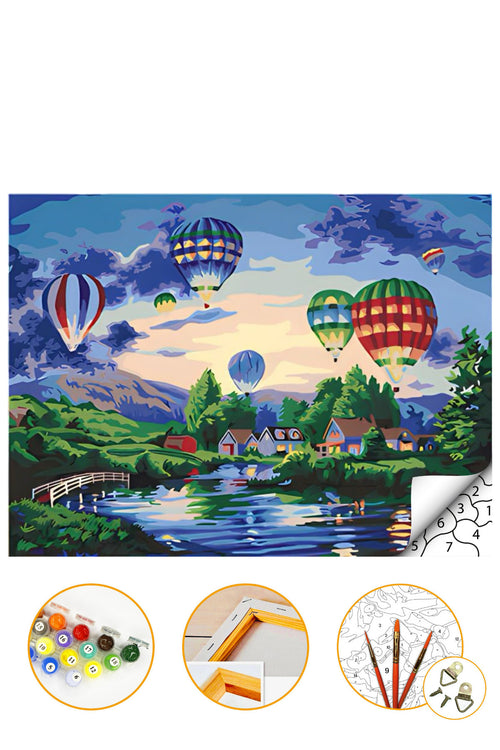 Balonlar Kapadokya - Sayılarla Boyama Seti Kasnağa Gerili 40x50cm Boyalar ve Fırçalar Dahil