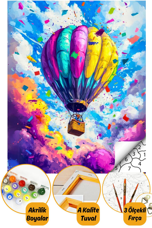 Sayılarla Boyama Numaralı Tuval Seti Fırça Boya Dahil 40x50cm Renkli Balon