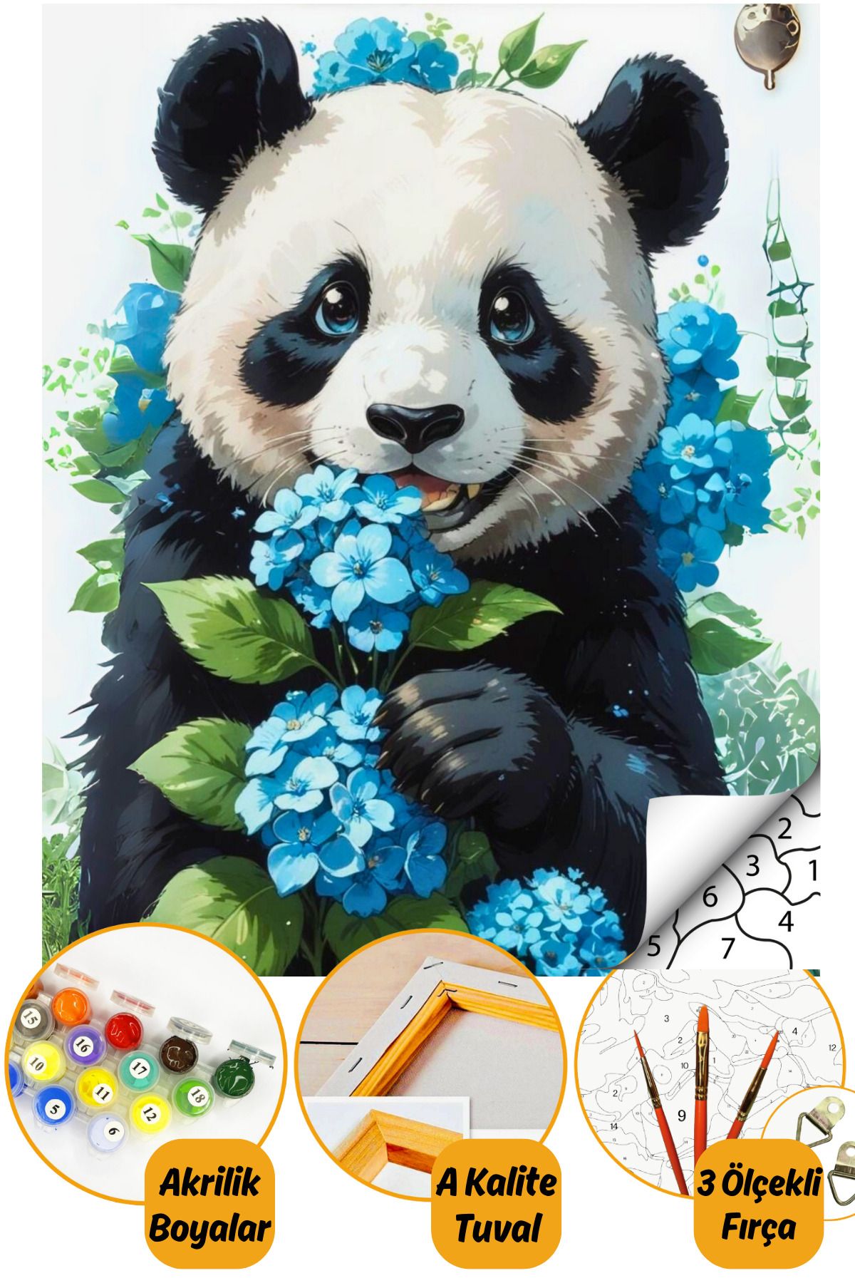 Sayılarla Boyama Numaralı Tuval Seti Fırça Boya Dahil 40x50cm Panda