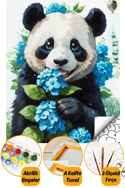 Sayılarla Boyama Numaralı Tuval Seti Fırça Boya Dahil 40x50cm Panda
