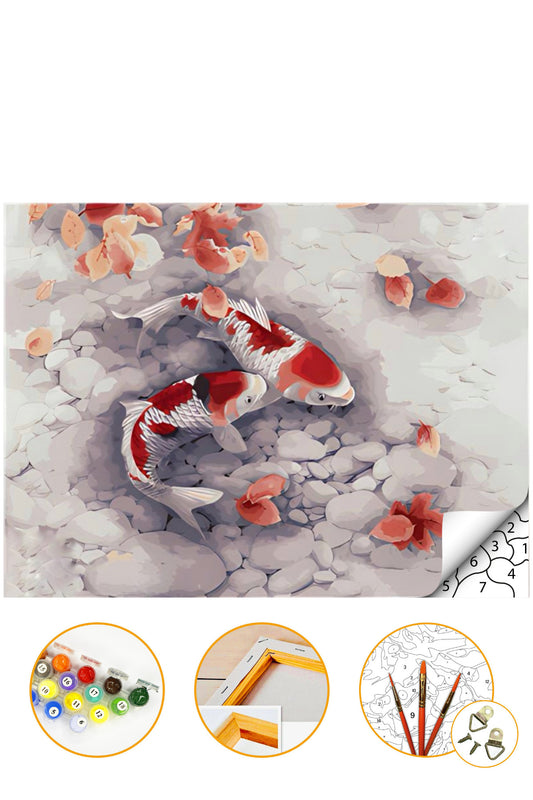 Balıklar - Sayılarla Boyama Seti Kasnağa Gerili 40x50cm Boyalar ve Fırçalar Dahil