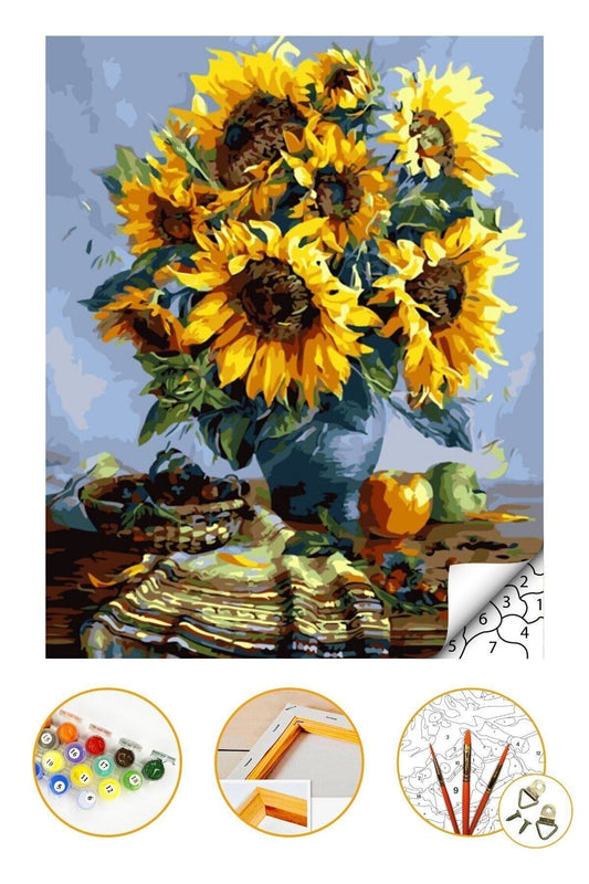 Sayılarla Boyama Hobi Seti 40 X 50 Cm Boyalar Ve Fırçalar Dahil - Ayçiçeği