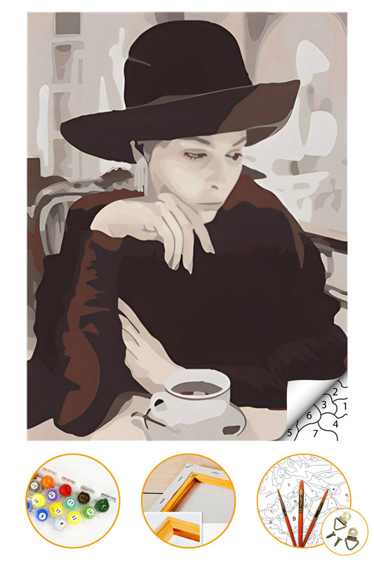 Düşünceli Kadın - Sayılarla Boyama Seti Kasnağa Gerili 40x50cm Boyalar ve Fırçalar Dahil