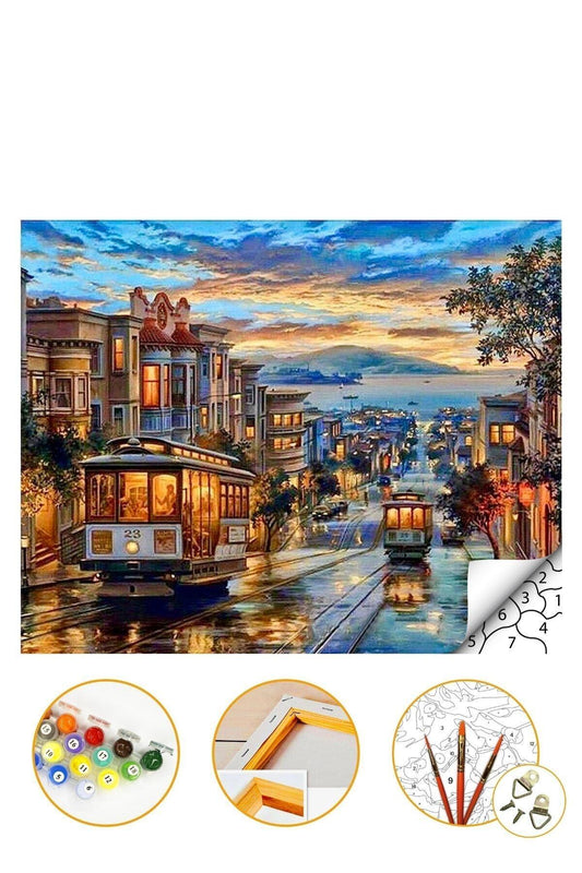 Sayılarla Boyama Seti Kasnaklı 40x50cm "nostaljik Tramvay" Boyalar Ve Fırçalar Dahil