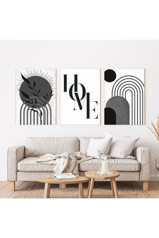 Minimalist Bohem Kasnaklı 3'lü set 40x50cm Kanvas Tablo Soyut Modern 16
