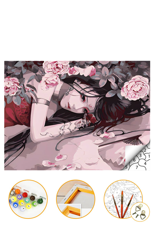Dövmeli Kadın - Sayılarla Boyama Seti Kasnağa Gerili 40x50cm Boyalar ve Fırçalar Dahil