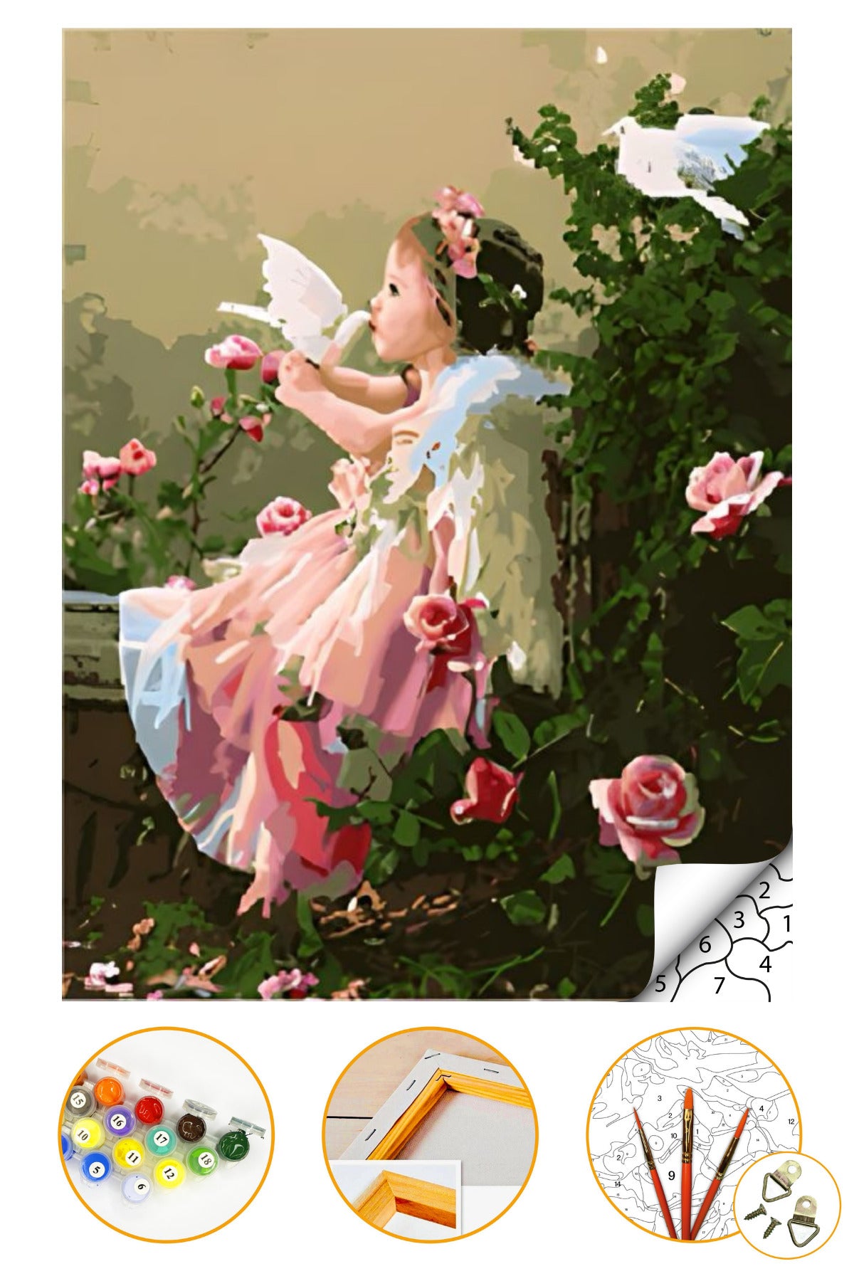 Çocuk ve Kuş - Sayılarla Boyama Seti Kasnağa Gerili 40x50cm Boyalar ve Fırçalar Dahil