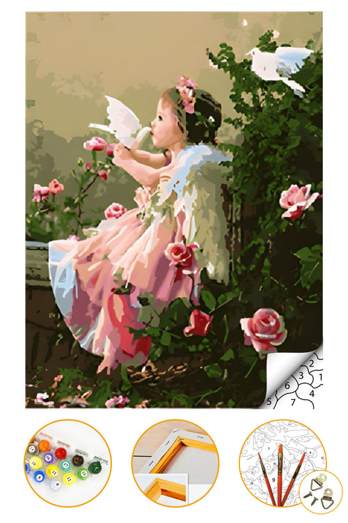 Çocuk ve Kuş - Sayılarla Boyama Seti Kasnağa Gerili 40x50cm Boyalar ve Fırçalar Dahil