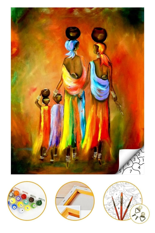 Sayılarla Boyama Seti Kasnaklı 40x50cm Boyalar Ve Fırçalar Dahil - Afrikalı Kadınlar
