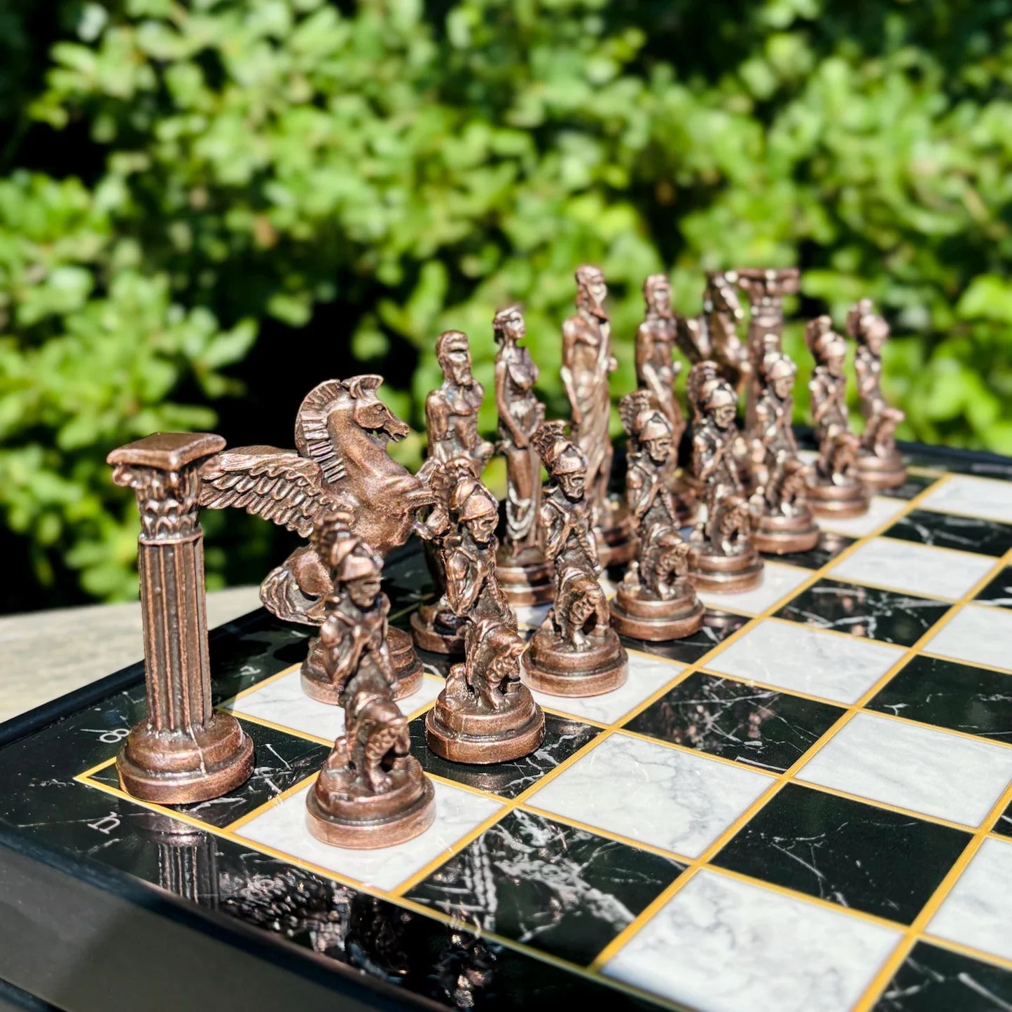 Lüks Pegasus Satranç Takımı Bronze Metal Satanç Taşı, Ahşap Satranç, Hediyelik
